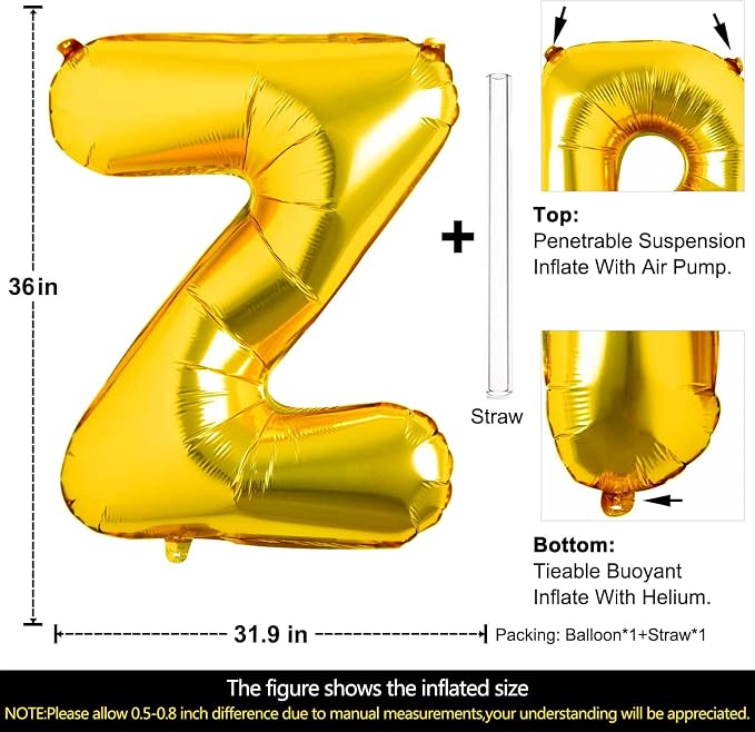 Lovoir 40 Inch Large Gold Letter Z Balloons Big Size Jumbo Mylar Foil Helium - Image 2