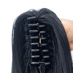 SWACC 28-Inch Long Straight Claw Clip Ponytail Extensions Synthetic Hair Extensions Ponytail Jaw Clip Hair Pieces for Women (1B-Off Black)