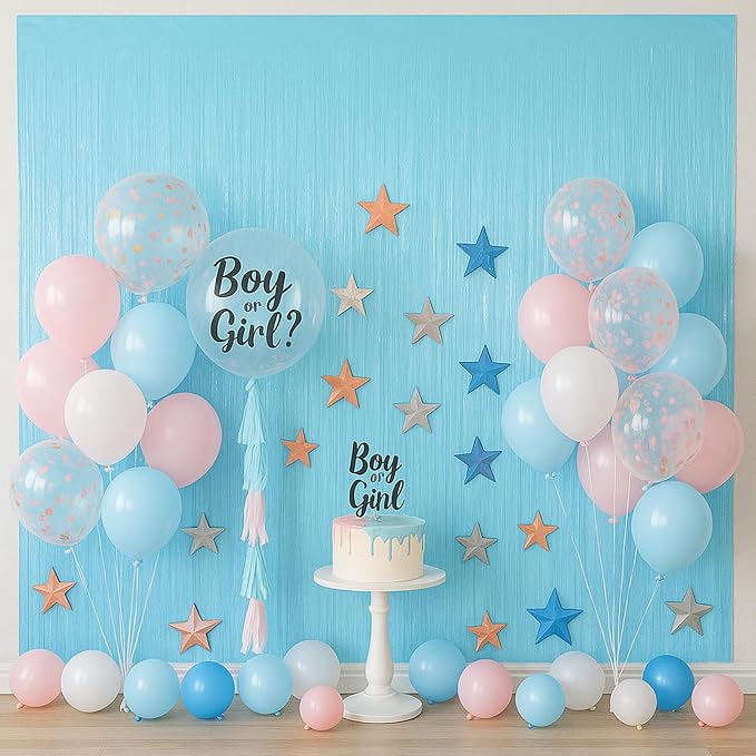 Voircoloria Pastel Blue Foil Fringe Backdrop Curtains, 2 Pack | Tinsel Streamers - Image 7