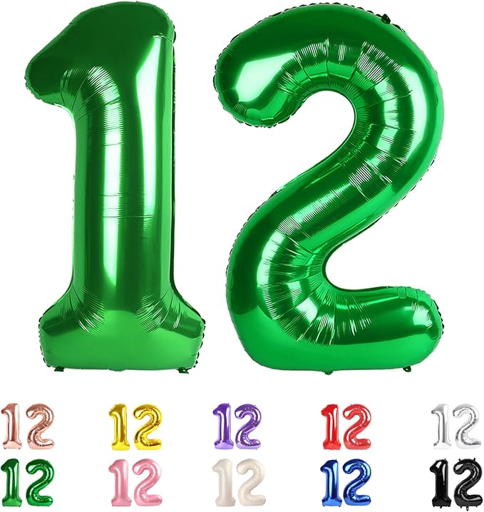 Number 12 Balloon 40Inch for 12 Year Old Birthday Decorations, Dark Green | by Mluchee
