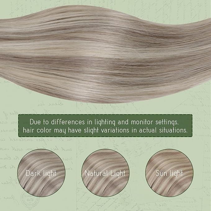 RUNATURE Human Hair Clip in Extensions, Long Clip in Hair Extensions Real Human Hair Blonde, Straight Remy Natural Hair, Add Length, 22 Inch 120g 7pcs #19P60 Grey Blonde Highlights