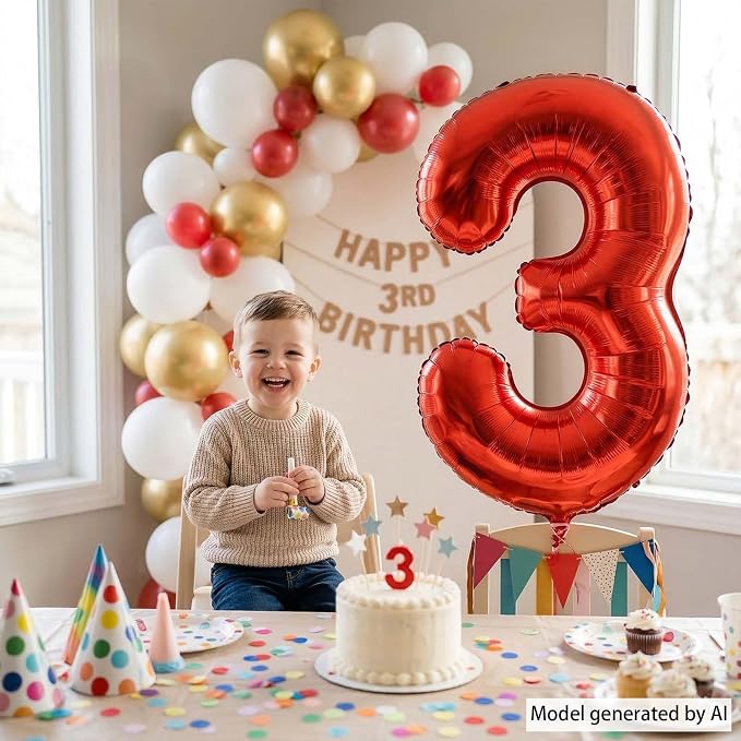 Red Number 3 Balloon 40 Inch, Foil Numeral - Image 6