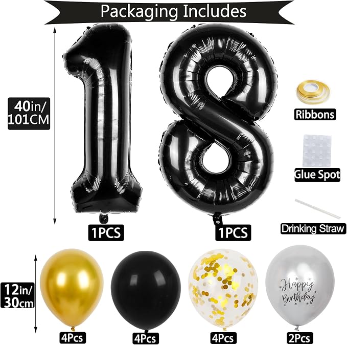 18th Birthday Decorations for Boys, 40 inch 18 Balloon Numbers - Image 2