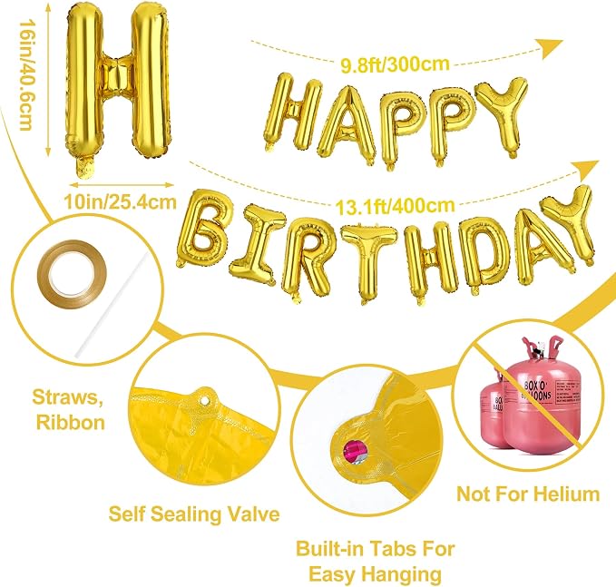 LIOZEOKUN Happy Birthday Balloon Letters 16 inch Mylar Foil Birthday Balloons - Image 2