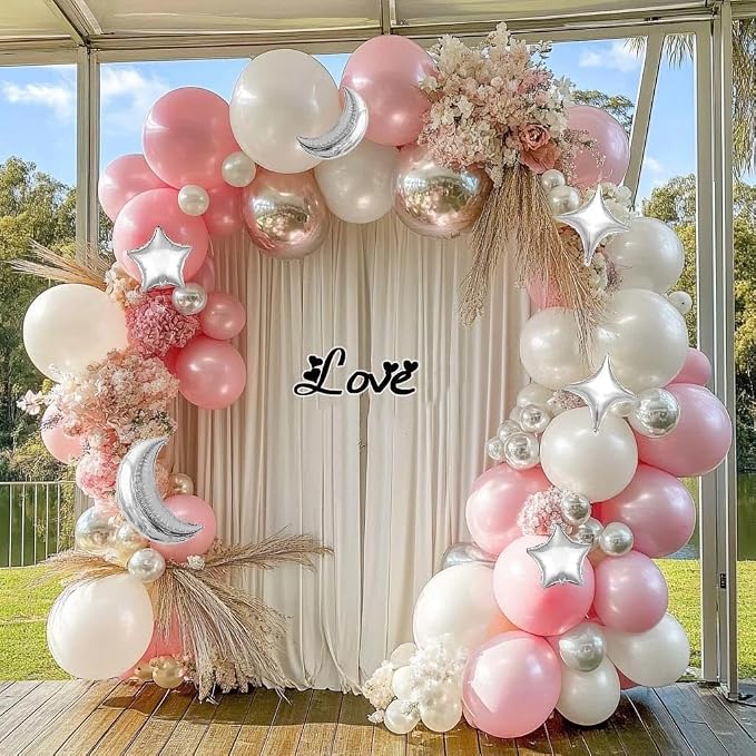 White Balloons Arch Double Stuffed Pearl White Star Moon Balloon Garland - Image 4