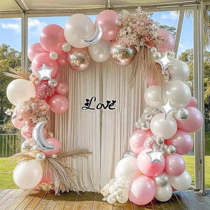 White Balloons Arch Double Stuffed Pearl White Star Moon Balloon Garland - Image 4
