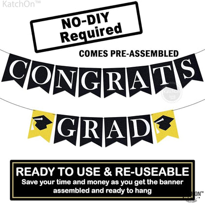 KatchOn Congrats Grad Banner Black | Felt, No DIY, Congrats Banner - Image 2