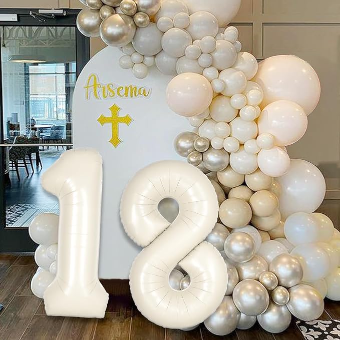 Cream White Number 16 61 Balloon - Image 3