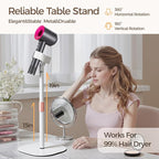 Hands Free Hair Dryer Stand Holder, Countop Blow Dryer Holder with 360 Degree Rotating, Height Adjustable, Universal Grip Works for 99% Blow Dryer (White)