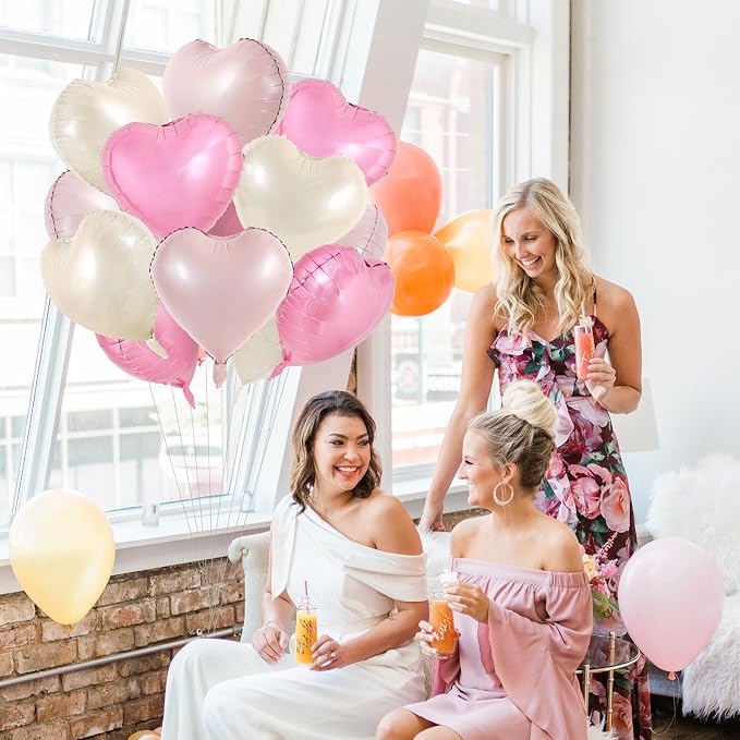 TONIFUL 15 Pcs 18 Inch Cream White Pink Heart Shape Foil Mylar Balloons | - Image 3