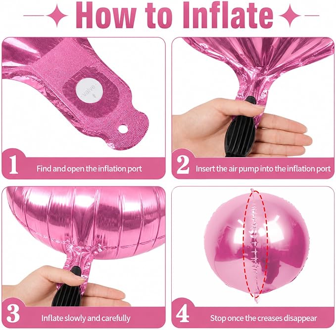 15 Pcs Pink Round Foil Balloons, 22/15/10 Inch 4D Ball Balloons Pink Ball - Image 3