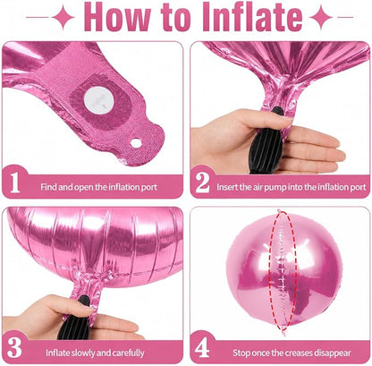 15 Pcs Pink Round Foil Balloons, 22/15/10 Inch 4D Ball Balloons Pink Ball - Image 3