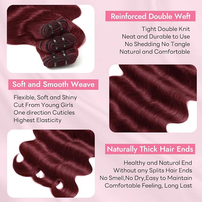 Clip in Hair Extensions Real Human Hair Body Wave 99J Burgundy Clip in 100% Brazilian Remy Human Hair Extensions 8pcs Per Set with 18 Clips Double Weft 16 Inch 90g/3.6oz