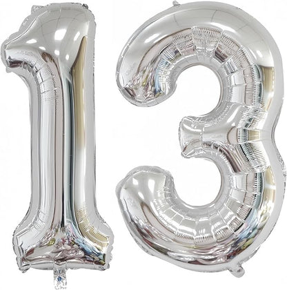 Silver 13 Balloon, 40 Inch Silver Number 13 Balloon Big Foil Mylar Helium by BBPOOL