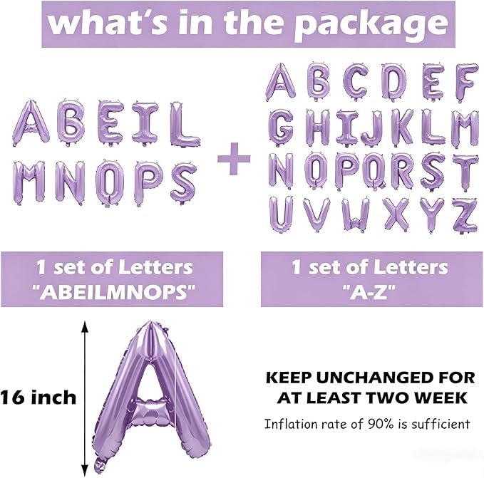 36 Pcs Pastel Purple Letter Balloons, Custom A-Z Set - Image 3