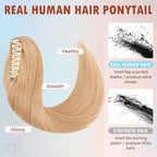 Hairro Claw Clip Ponytail Human Hair Extensions Jaw On Ponytails Remy Long Straight Jaw/Claw Clips Pony Tail Hairpieces For Women 20 Inch 120g #27 Dark Blonde