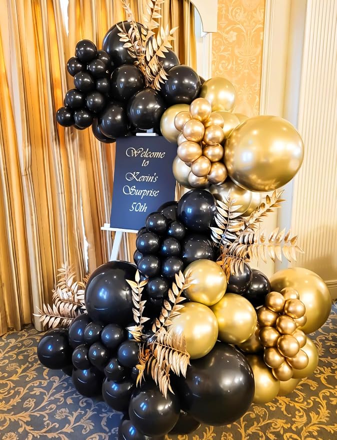 Black and Gold Balloon Arch Kit, Birthday Party Decor | 18/12/10/5 In Black - Image 3