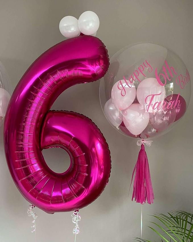 Hot Pink 60 Number Balloons, 40 Inch Giant Number 60 Balloons Foil Mylar Helium - Image 4