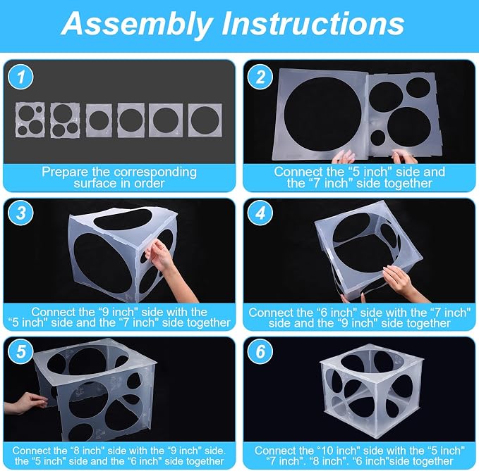 11 Holes Balloon Sizer Cube Box, 2-10 Inch Foldable Balloon Measure Box Clear - Image 3
