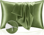 BEDELITE Satin Pillowcase with Zipper, Cedar Green Pillow Cases Queen Size Set of 2, Super Soft and Cooling Similar to Silk Pillow Cases, Gift for Women Men(20x30 Inches)