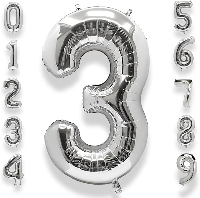 AULE 40 Inch Silver 3 Balloon Number Foil 0-9 Birthday Big Numbers | Birthday by AULE