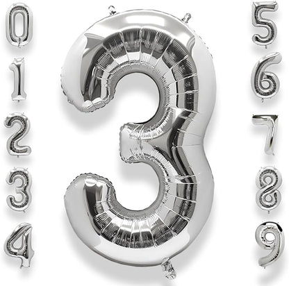 AULE 40 Inch Silver 3 Balloon Number Foil 0-9 Birthday Big Numbers | Birthday by AULE