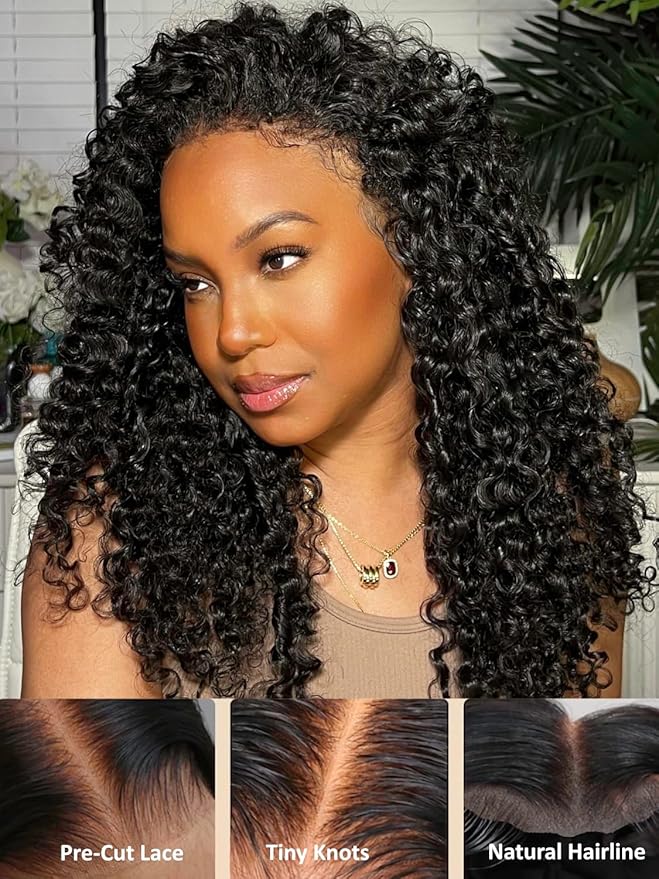 Julia Hair Bye Bye Knots Glueless Wig Curly Pre Cut Lace Front Wigs Human Hair for Women 12A Upgrade 7x5 Lace Closure Wig Pre Plucked with Pre Bleached Knots Put on and Go Natural Color 22 Inch