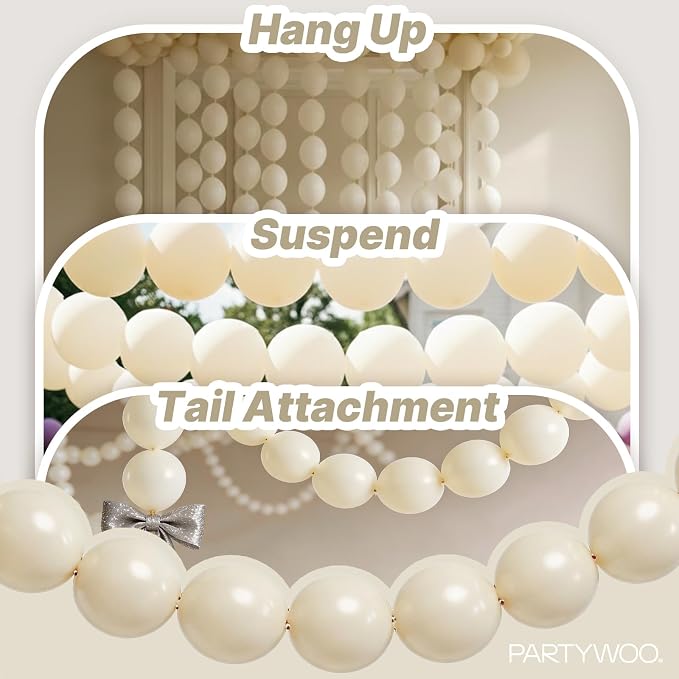 PartyWoo White Sand Linking Balloons 100pcs 6 Inch Off White Link Balloons | - Image 6