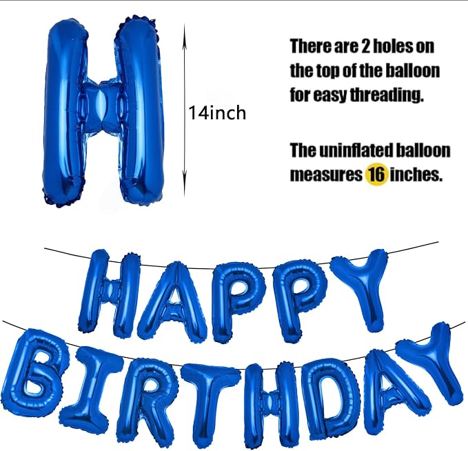 PIGETALE 16 Inch Royal Blue Happy Birthday Balloon Banner, Unisex Party Supplies - Image 6