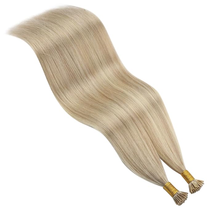 YoungSee I Tip Hair Extensions Human Hair Blonde Itip Hair Extensions Real Human Hair Ash Blonde Highlights Bleach Blond I Tip Hair Extension 22 Inch 50s 50g I-Tip Real Human Hair Extension