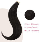 WENNALIFE Tape in Hair Extensions Human Hair Natural Black Tape in Extensions, 10pcs 30g 24 inch Remy Invisible Tape Ins Straight Colored Soft Real Human Hair Tape in Extensions Refill Set Extensions
