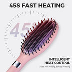 Ionic Hair Straightener Brush – Ceramic Straightening Brush with 6 Temp Settings, LCD Display, Auto-Off, Dual Voltage Flat Iron with Anti-Scald Design, Pink