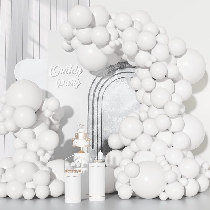 Ouddy Party 129Pcs Matte White Balloons Different Sizes 18 12 10 5 Inch | 6Pcs by OuddyParty