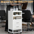 Winado Beauty Salon Trolley Cart, Rolling Hair Cart with Lockable Wheels, 2 Drawers, 3 Tool Holders, Mobile Makeup Organizer Station Cabinet for Hair Stylist Beauty Spa Barbershop, White