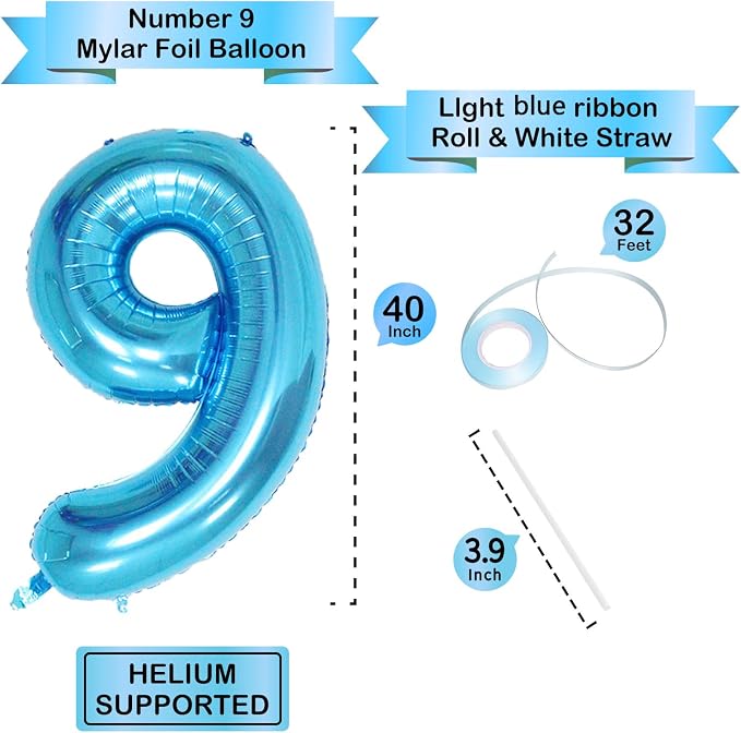 40 Inch Blue Number Balloons, Helium Mylar Foil Number Balloons - Image 3