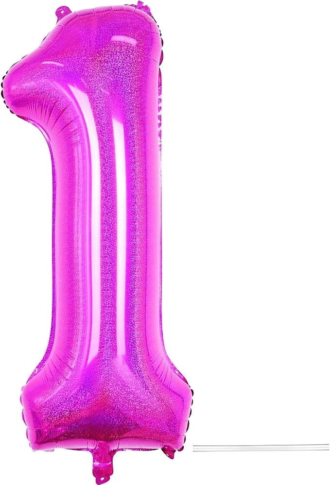 Hot Pink 1 Balloon, 40 Inch Large Laser Hot Pink Foil Helium Number Balloons 0-9 by KYGNE