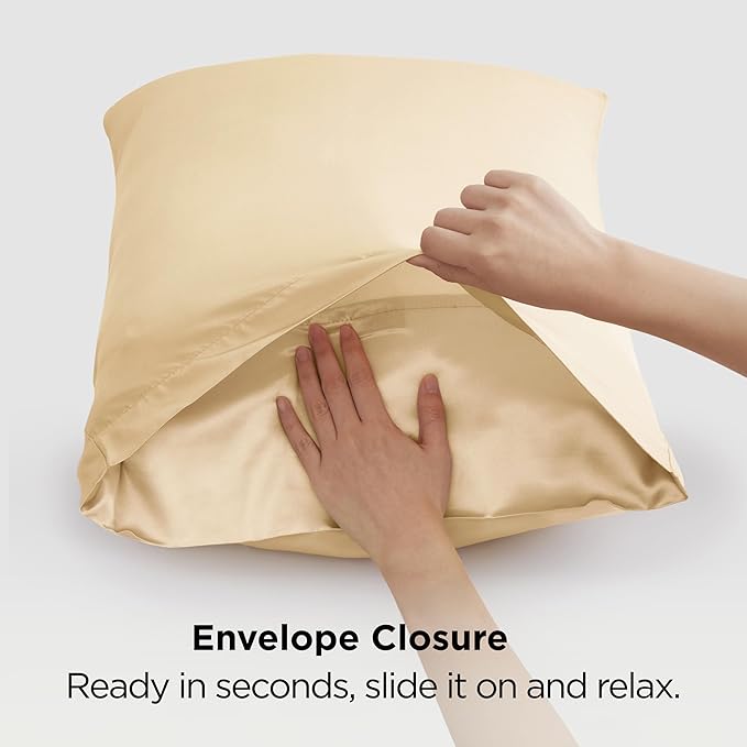 Bedsure Satin Pillowcase 2 Pack Similar to Silk Pillow Cases Standard Size, Pillow Case for Sleeping Women with Envelope Closure, Gifts for Women Men, Champagne Gold, 20x26 Inches, 2pcs