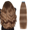 SUYYA Tape in Hair Extensions Human Hair Chestnut Brown 100% Remy Human Hair 50g/pack 20pcs Straight Seamless Skin Weft Tape in Human Hair Extensions(18 inches #6 Medium Brown)