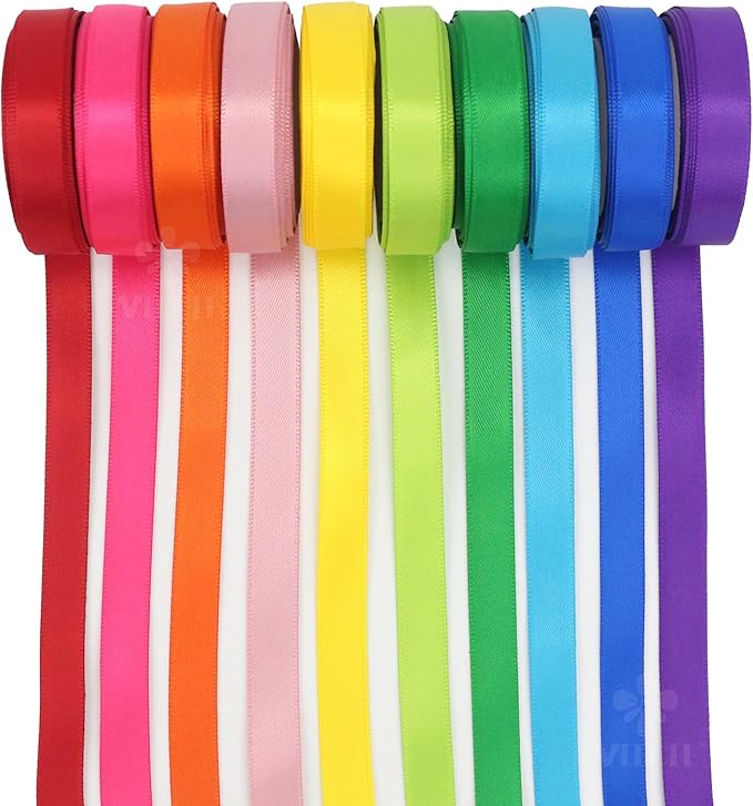 3/8 Inch Satin Ribbon Set – 10 Rolls Rainbow Double Face Ribbon - Image 2