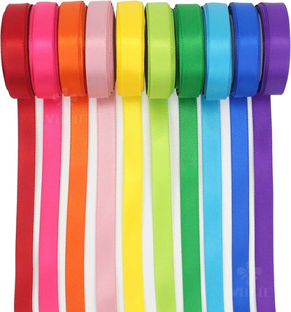 3/8 Inch Satin Ribbon Set – 10 Rolls Rainbow Double Face Ribbon - Image 2