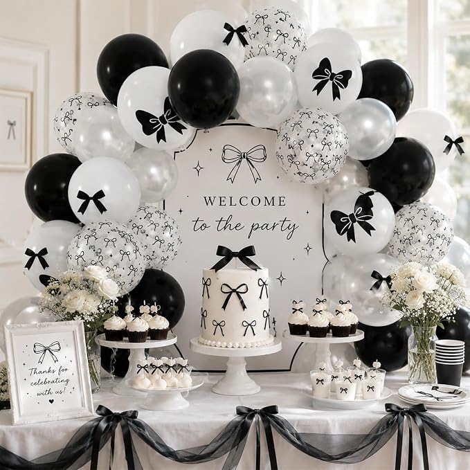Black Bow Balloons 60PCS Printed Bow - Image 4