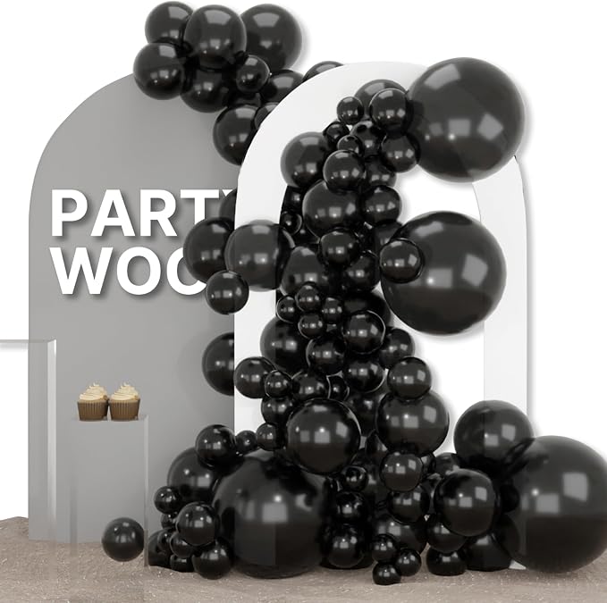 PartyWoo Black Balloons 155pcs Different Sizes of 18 12 10 5 Inch | Balloons by PartyWoo