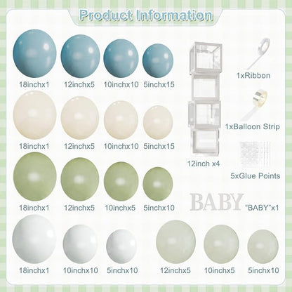 CROSSFINGERS Dusty Blue Sage Green Balloon Baby Shower Decorations | 132Pcs - Image 2