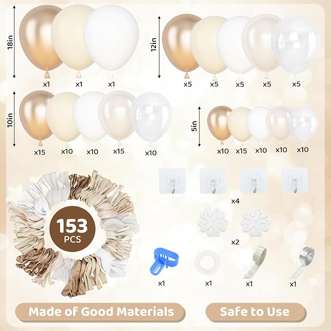 Amandir 153 Pcs White Sand Metallic Champagne Gold Balloon Arch Garland Kit | - Image 3