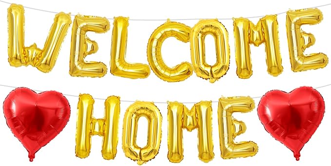 Welcome Home Balloons Red Gold, 16Inch Welcome Home Foil Balloons Banner by Xinvery