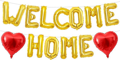 Welcome Home Balloons Red Gold, 16Inch Welcome Home Foil Balloons Banner by Xinvery