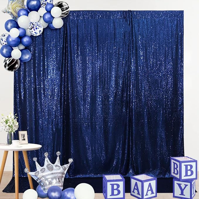 SquarePie 5x7ft Navy Blue Sequin Backdrop, High Density Non-Transparent Glitter - Image 9