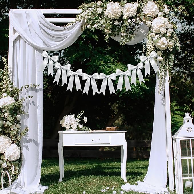 2 Strings of 16PCS White Bow Garlands Banner Decoration, Pre-Strung Satin by Unknown