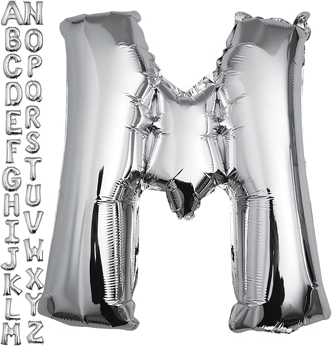 40 inch Silver Letter M Balloon, Big Size Alphabet Foil Mylar Helium Balloons by VHUWE