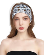 Grommet Headband for Women, White Paisley 23cm Hollow Out Elastic Hair Band, Eyelets Punk Grunge Stylish Hairband